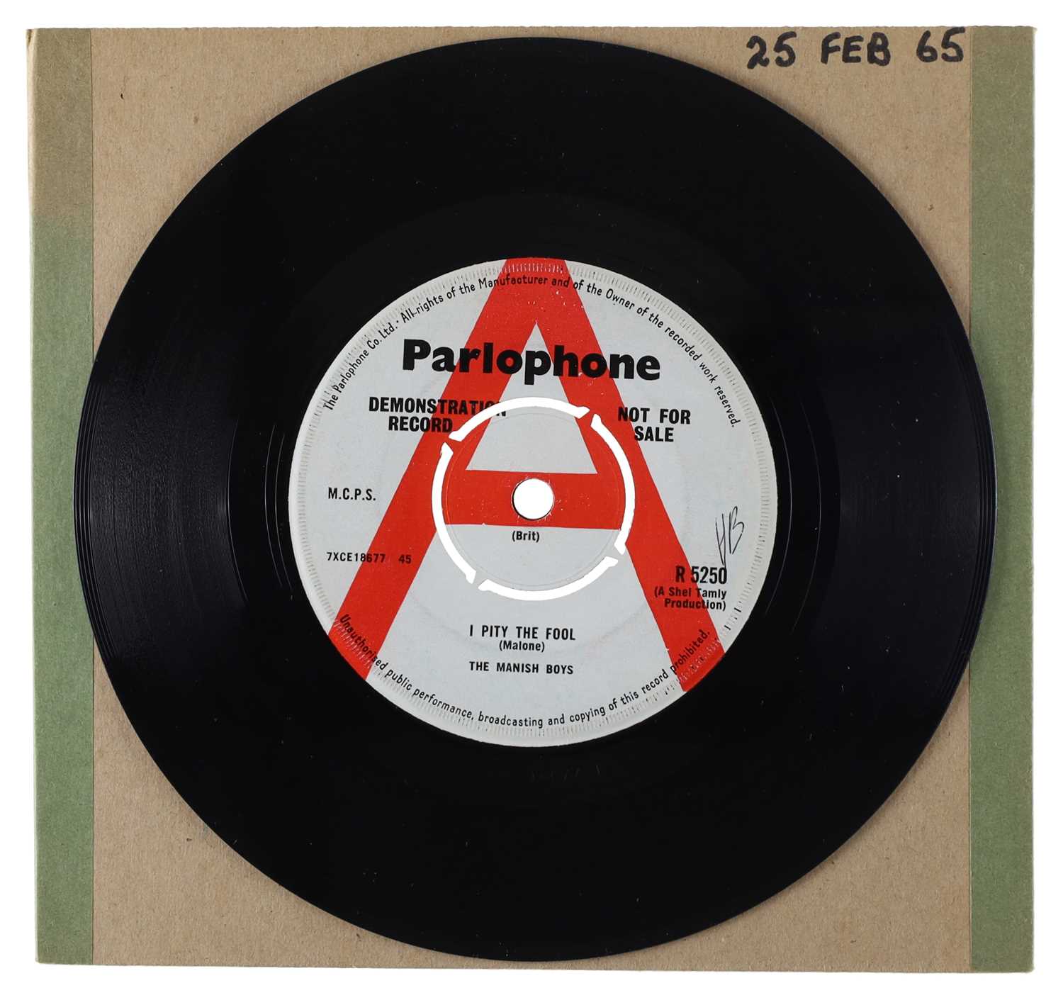 Lot 87 - THE MANISH BOYS – I PITY THE FOOL UK PARLOPHONE 7” DEMO (R 5250)