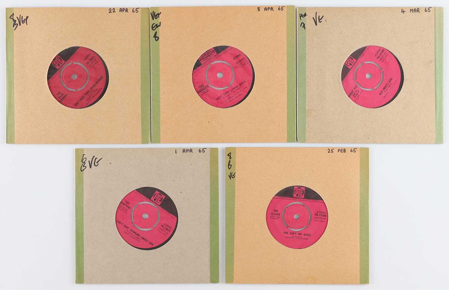 Lot 92 - RARE UK PYE 60'S BEAT GARAGE MOD 7" PACK - BLUE RONDOS, THE UNIQUES, THE CLIQUE