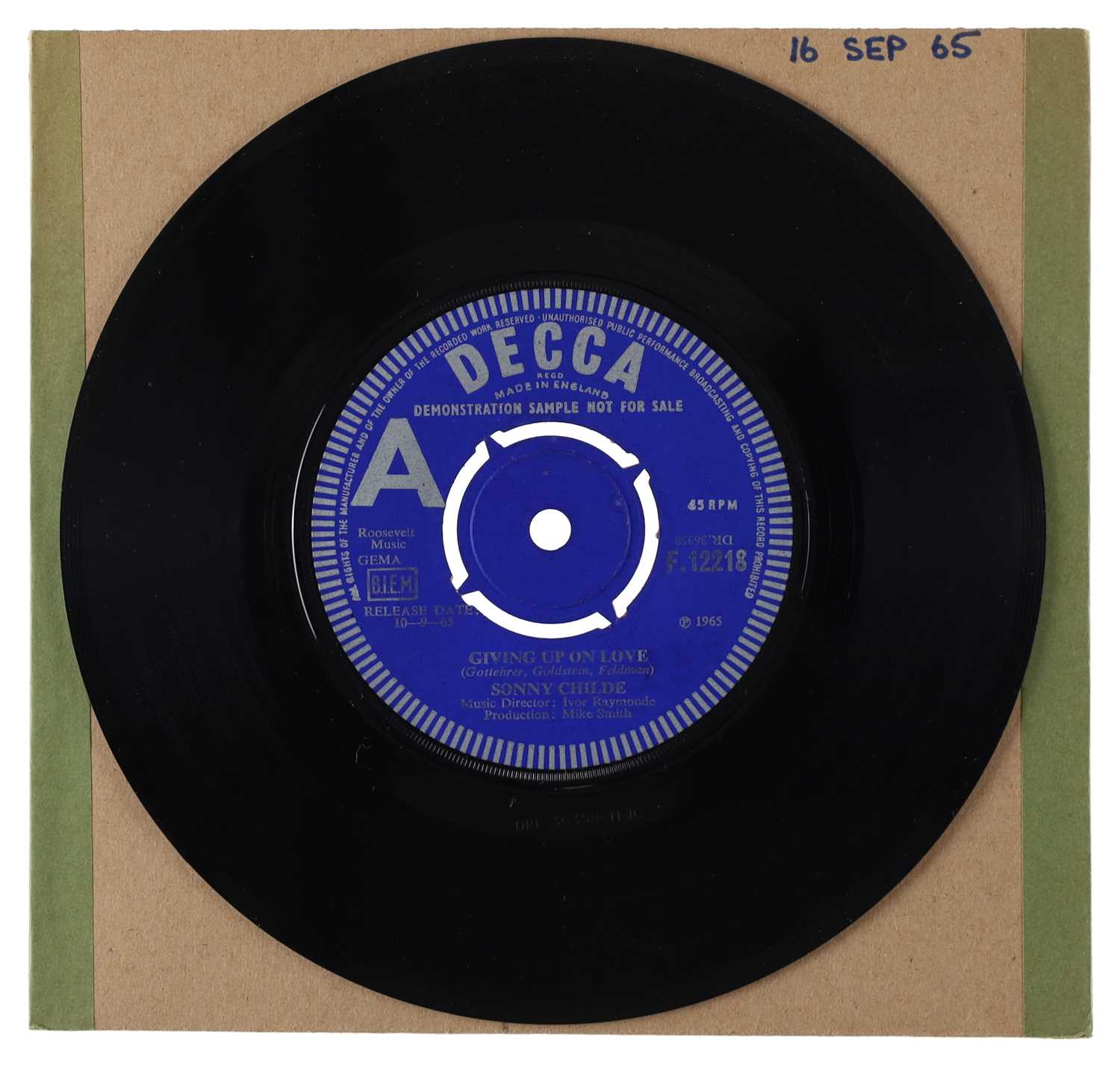 Lot 125 - SONNY CHILDE – GIVING UP ON LOVE UK DECCA 7” DEMO (F.12218)
