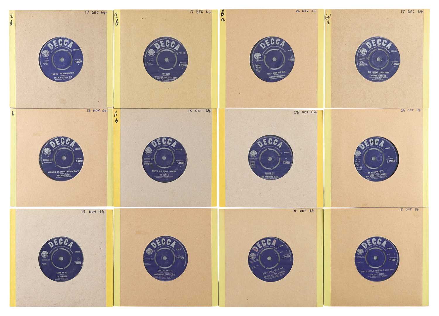 Lot 70 - 60'S DECCA LABEL 7" SINGLES COLLECTION - ADAM MIKE & TIM, THE GONKS, THE NOCTURNS