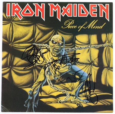 Lot 350 - ORIGINAL IRON MAIDEN FULLY SIGNED 'PIECE OF MIND' LP.
