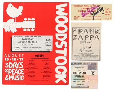 Lot 204 - WOODSTOCK - TICKET AUTOGRAPHED BY JOAN BAEZ AND ARLO GUTHRIE.