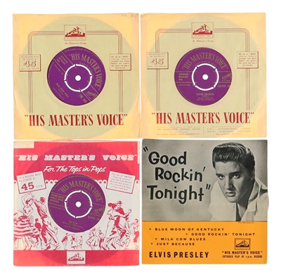 Lot 150 - RARE ELVIS PRESLEY 7" SINGLES PACK - UK PURPLE/GOLD HMV
