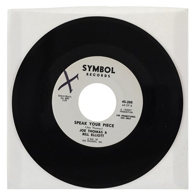 Lot 203 - JOE THOMAS & BILL ELLIOTT – SPEAK YOUR PIECE US SYMBOL RECORDS 7” (45-200)