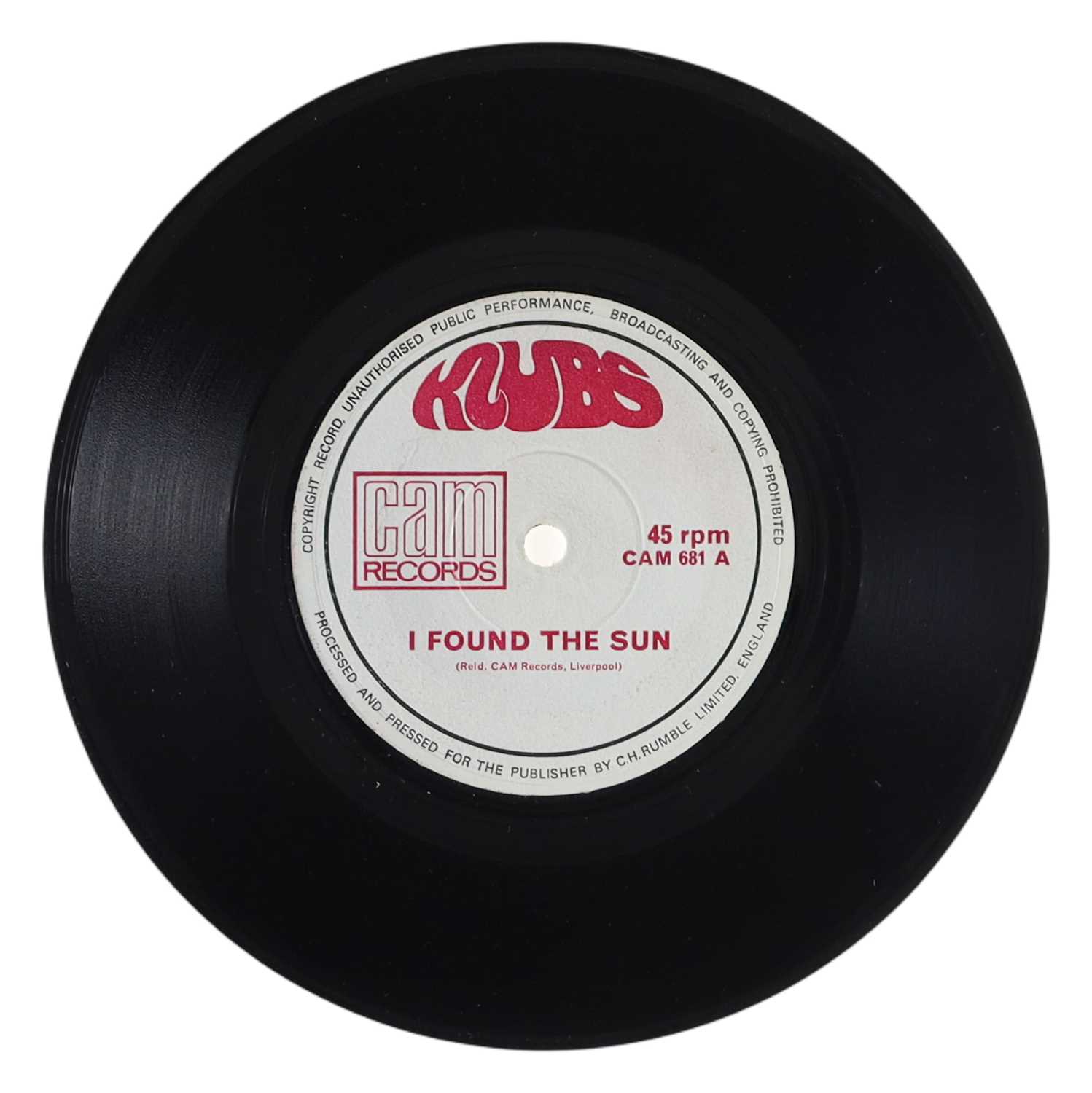 Lot 42 - KLUBS – I FOUND THE SUN UK CAM RECORDS 7" (CAM 681 A / CAM 682 B)