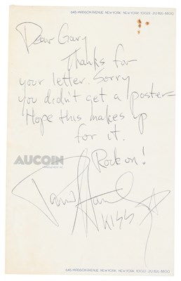 Lot 202 - KISS - PAUL STANLEY SIGNED HANDWRITTEN NOTE.