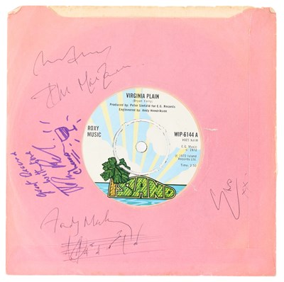 Lot 201 - ROXY MUSIC - FULLY SIGNED 7" SLEEVE INC JOHN PEEL.