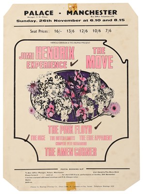Lot 290 - PINK FLOYD - JIMI HENDRIX - ORIGINAL 1967 MANCHESTER CONCERT HANDBILL.