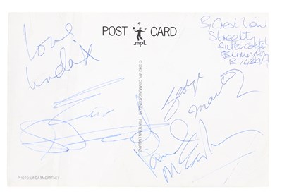 Lot 300 - PAUL MCCARTNEY / LINDA MCCARTNEY / GEORGE MARTIN SIGNED POSTCARD.