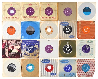 Lot 857 - 200+ ROCK & ROLL, 50'S, POP, ROCKABILLY 7" - GOLD HMV ELVIS, UK LABELS & BEATLES BOOKS!