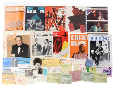 Lot 64 - JAZZ MEMORABILIA INC ELLA FITZGERALD SIGNED PHOTO, PROGRAMMES AND TICKET STUBS.