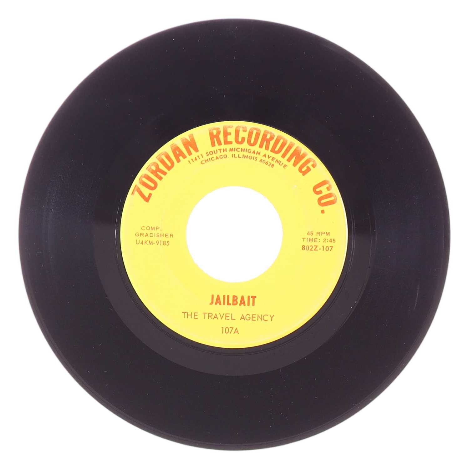 Lot 24 - THE TRAVEL AGENCY – JAILBAIT US ZORDAN RECORDING CO. 7” (802Z-107)