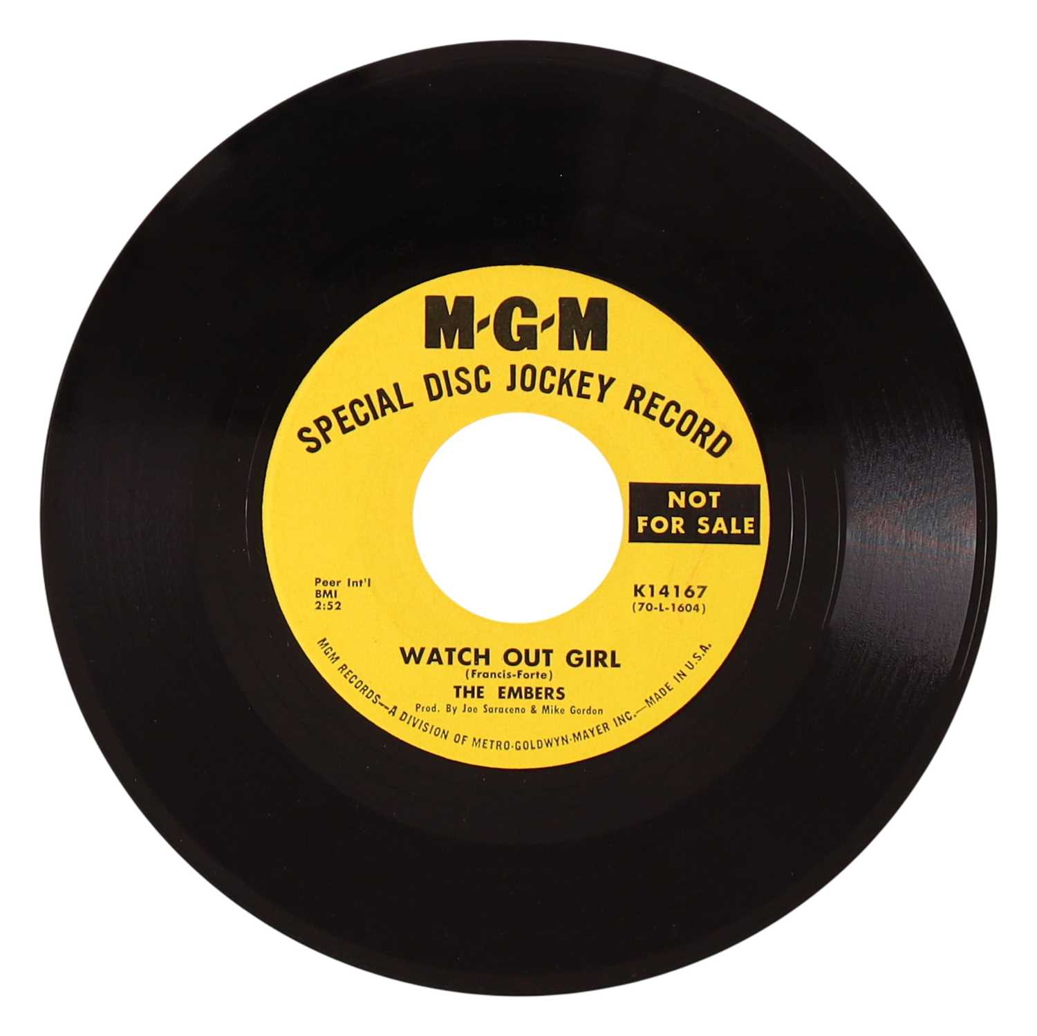 Lot 9 - THE EMBERS – WATCH OUT GIRL US M-G-M 7” (K14167)