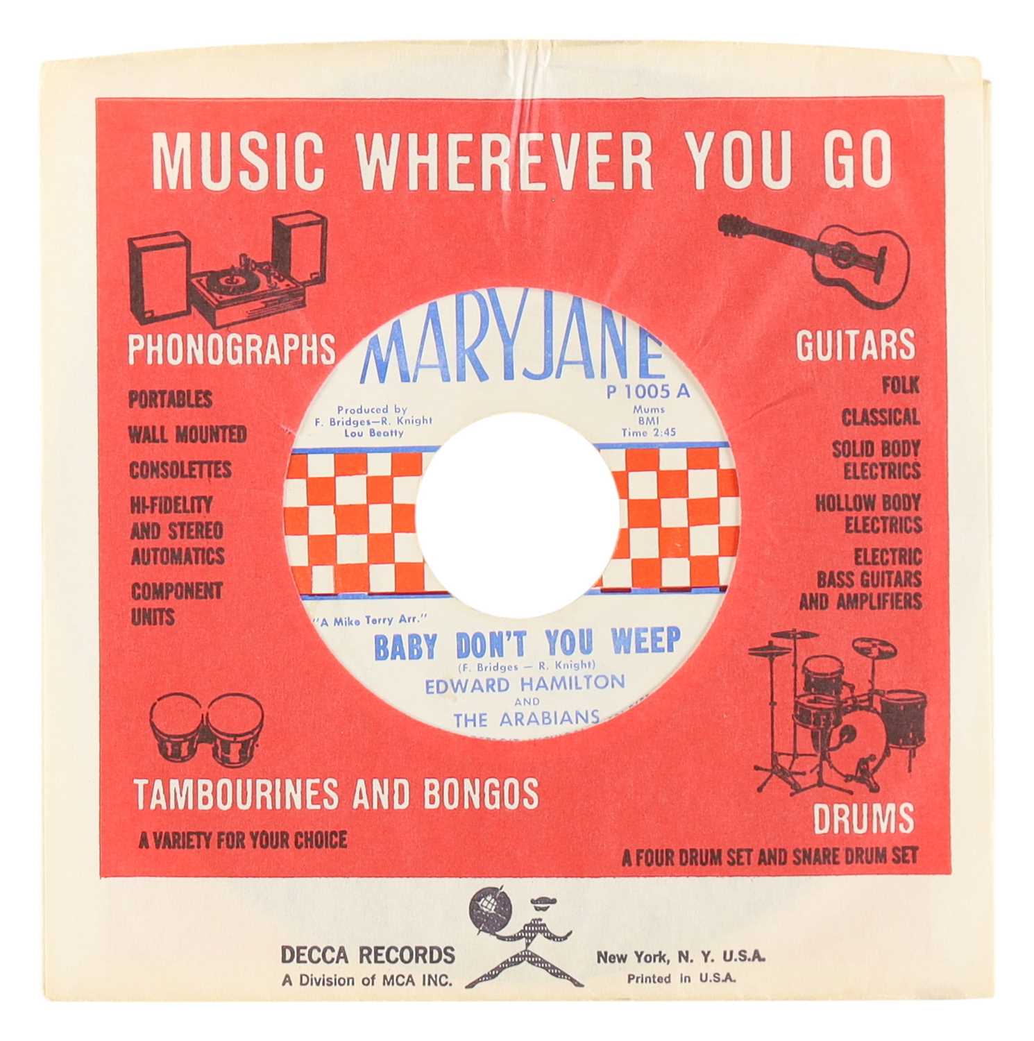 Lot 32 - EDWARD HAMILTON AND THE ARABIANS – BABY DON'T YOU WEEP US MARYJANE 7” (P 1005)