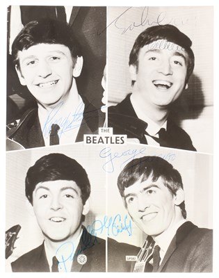 Lot 293 - THE BEATLES- STARPICS PHOTO SIGNED BY JOHN, GEORGE AND RINGO.