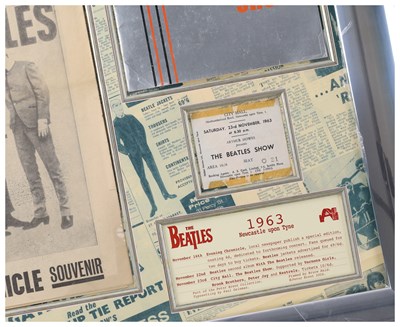 Lot 243 - THE BEATLES - FRAMED DISPLAY WITH RARE 1963 NEWCASTLE TICKET.
