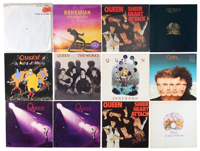 Lot 1054 - QUEEN LP'S AND 12" PACK WITH RARE WHITE LABEL QUEEN AT THE BEEB