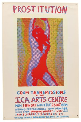 Lot 445 - THROBBING GRISTLE / COUM TRANSMISSIONS - ORIGINAL AND RARE 'PROSTITUTION' 1976 ICA EXHIBITION POSTER.