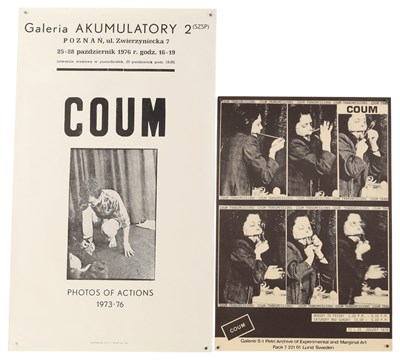 Lot 446 - COUM TRANSMISSIONS - TWO ORIGINAL AND RARE 1970S EXHIBITION/ACTION POSTERS.