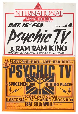 Lot 455 - PSYCHIC TV - PAIR OF ORIGINAL UK CONCERT POSTERS.