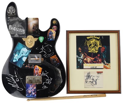 Lot 234 - MOTORHEAD - SIGNED GUITAR DISPLAY.