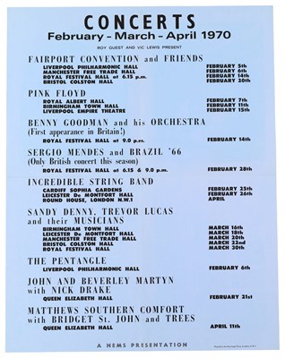 Lot 296 - PINK FLOYD / NICK DRAKE - RARE NEMS FOLD-OUT CONCERT LISTING POSTER.