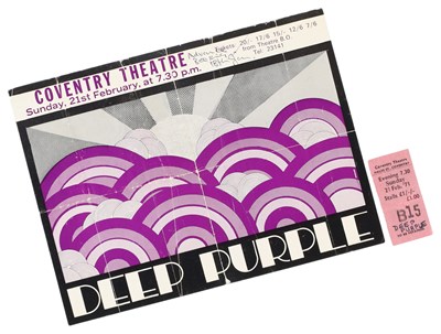 Lot 117 - DEEP PURPLE - ORIGINAL 1971 HANDBILL AND TICKET STUB.