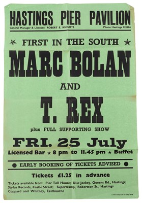 Lot 362 - MARC BOLAN / T.REX - RARE 1975 HASTINGS CONCERT POSTER.