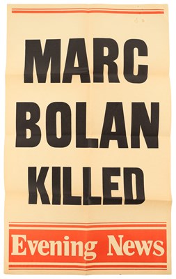Lot 363 - MARC BOLAN - NEWSPAPER BILLBOARD POSTER 'MARC BOLAN KILLED'.