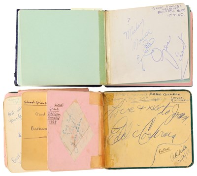 Lot 254 - EDDIE COCHRAN AND GENE VINCENT - APRIL 1960 AUTOGRAPHS IN AUTOGRAPH BOOKS.