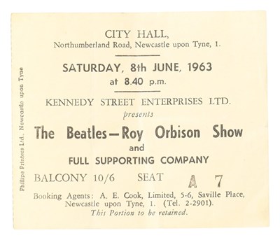 Lot 245 - THE BEATLES - ROY ORBISON SHOW 1963 TICKET - CITY HALL, NEWCASTLE UPON TYNE.