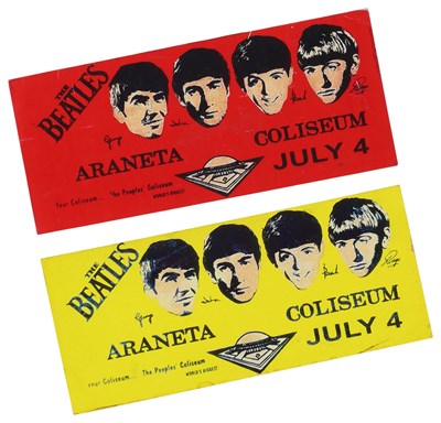 Lot 248 - THE BEATLES - PAIR OF ORIGINAL PHILIPPINES CONCERT STICKERS.