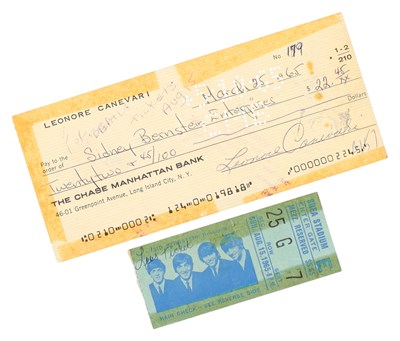 Lot 249 - THE BEATLES - ORIGINAL SHEA STADIUM TICKET STUB AND RECEIPT.