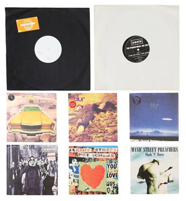 Lot 348 - OASIS, BLUR, TRAVIS 12" AND 7" W/ RARE 'CUM ON FEEL THE NOIZE' PROMO