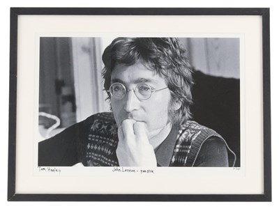 Lot 286 - THE BEATLES - TOM HANLEY SIGNED LIMITED EDITION JOHN LENNON PHOTOGRAPH. FRAME
