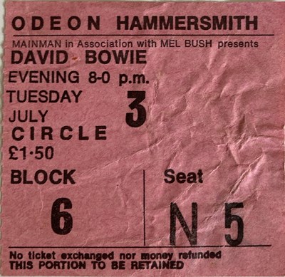 Lot 501 - DAVID BOWIE FINAL ZIGGY STARDUST TOUR TICKET STUB.